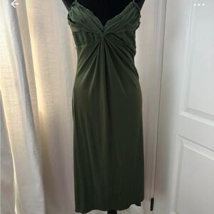Laundry By Shelli Segal Olive Green Maxi Slip Dress with Twist Front